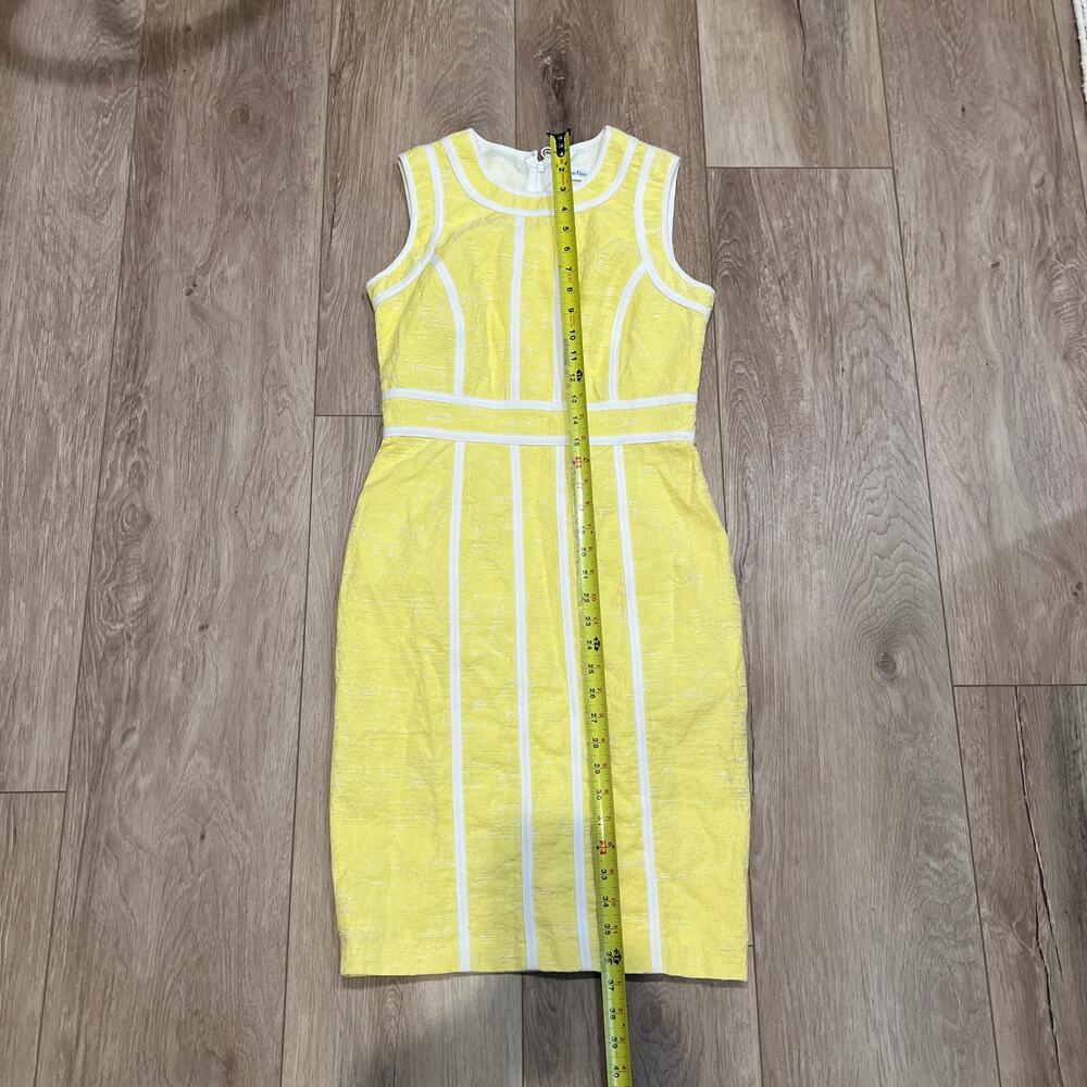 CALVIN KLEIN Women's Yellow Brocade Sheath Dress with White Piping Size 4 - Picture 3 of 7